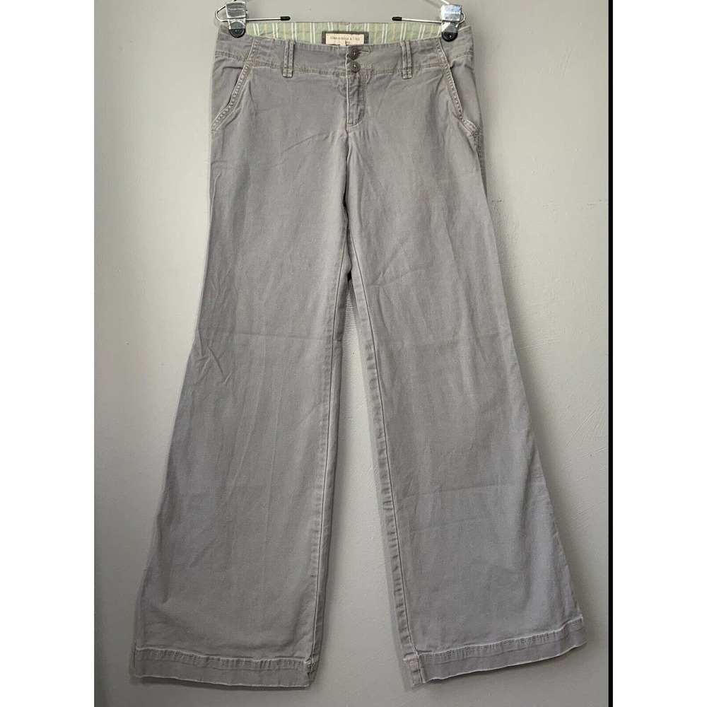 Abercrombie & Fitch Womens 6 Gray Twill Flared Leg Pants Y2K Low Rise Minimalist